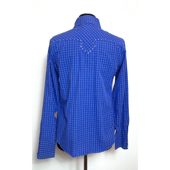 Cruel Girl Long Sleeve Blue White Check Western Shirt M - Picture 4 of 12